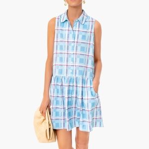 Tuckernuck Dress Blue Westport Trellis Sleeveless Hayes Shirt Dress Sz L EUC